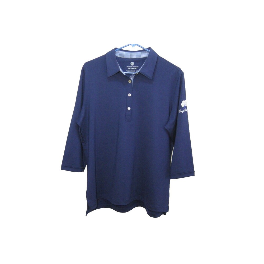 Peter Millar Sun Comfort Womens XL Blue Shirt 3/4 Sleeve Polo Golf Top UPF 50+